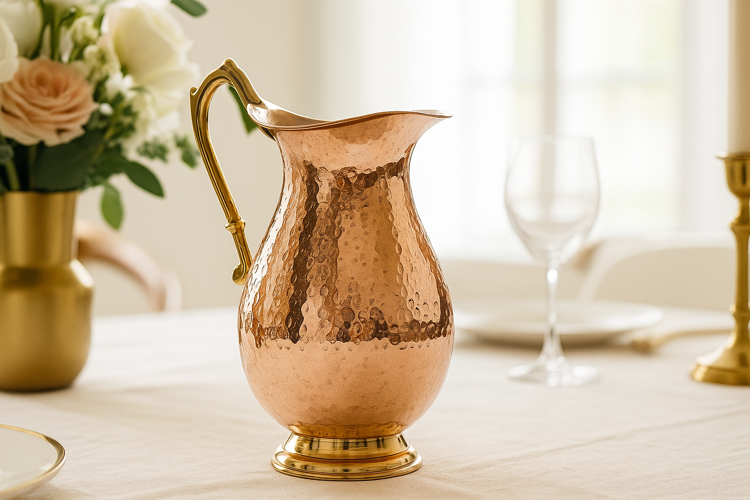 Mughlai Jug - Copper (Hammered Copper with Brass Handle and Lid)