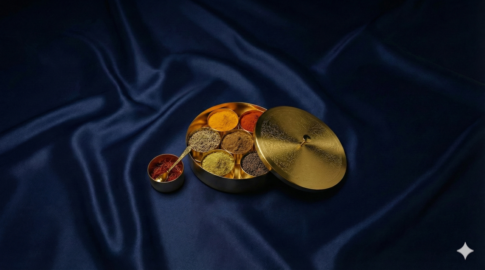 Brass Spice Box - 7 Containers (Traditional Masala Dabba)